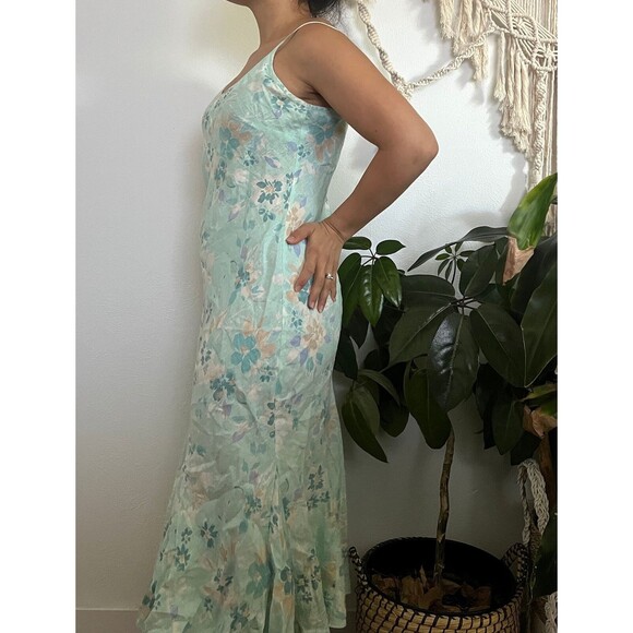 vtg y2k 90s bias slip dress cottagecore mermaid green floral ruffle Medium strap - Picture 4 of 6
